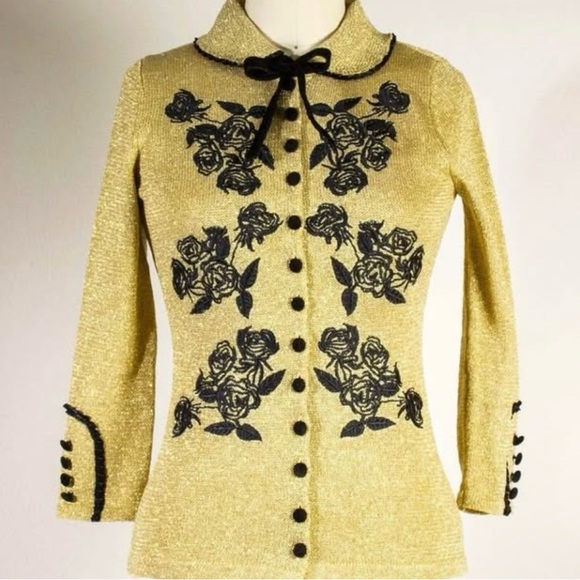 Dita Von Teese Rare Limited Edition Cardigan Sweater Gold & Black Pin-Up US-4 XS - Picture 3 of 5